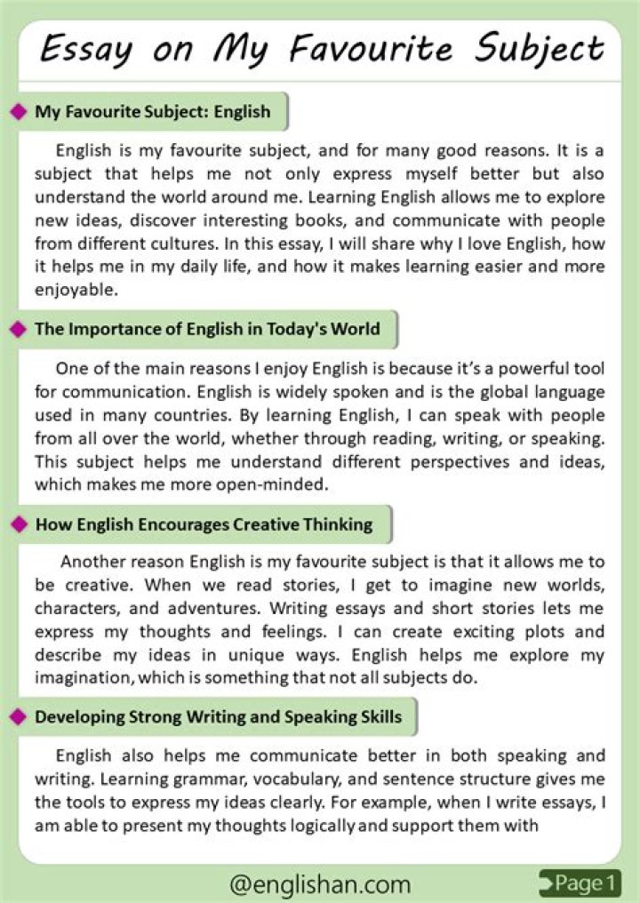 Why Is English your favorite subject essay?